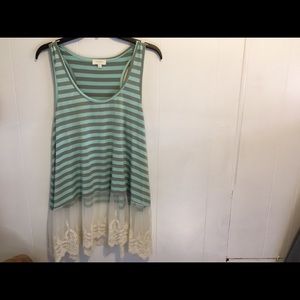 Blue and gray striped tunic tank